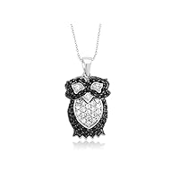 925 Sterling Silver Finish Black & White Sapphire Pave Owl Design Pendant Cable Chain Necklaces