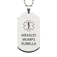 Medical Alert Silver Dog Tag, Measles-Mumps-Rubella Awareness, SOS Emergency Health Life Alert ID Engraved Stainless Steel Chain Necklace For Men Women Kids
