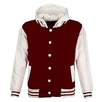 a2z4kids Kids B.B Hooded Plain Jacket Baseball Varsity Style Coat For Girls Boys 2-13 Yrs