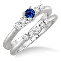 1.25 Carat Sapphire and Diamond Inexpensive Bridal Set on 10k White Gold