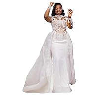Sequins Lace up Corset Bridal Gowns Detachable Train Mermaid Wedding Dresses for Bride 2022 Long Sleeve