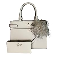 Kate Spade New York Staci MD Satchel bundled with matching Slim Bifold Wallet and Fur Pom (Parchment)