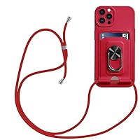 Necklace Lanyard Strap Magnetic Ring Case for iPhone 14 11 12 13 Pro Max XS X XR 7 8 Plus SE Silicone Wallet Card Cover,red,for iPhone 12 ProMax