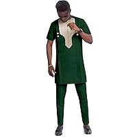 African Suits for Men Embroidery Short Sleeve Shirts and Pants 2 Piece Set Dashiki Outfits Wedding Evening
