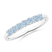 Carillon 925 Sterling Silver 1.40 Ctw Round Aquamarine Gemstone Eternity Women Wedding Ring