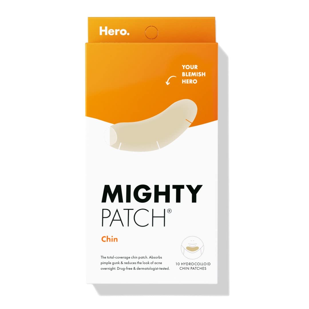 Mighty Patch Chin from Hero Cosmetics - XL Contoured Hydrocolloid Chin Patch for Blemishes and Pimples, Non-Irritating, Vegan-Friendly, Not Tested on Animals (10 Count)
