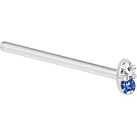 Body Candy Solid 14k White Gold 1.5mm Blue Sapphire Diamond Marquise Straight Fishtail Nose Stud Ring 18 Gauge 17mm