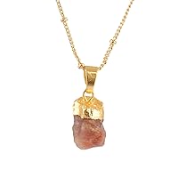 Guntaas Gems October Birthstone Raw Rough Pink Tourmaline Brass Gold Plated Beaded Chain Necklace Pendant Gift For Woman Girls