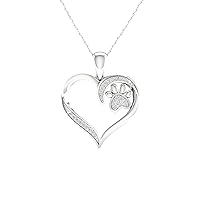 1/14 ct TDW Diamond Sterling Silver Heart with 10k Rose Gold Paw Pendant Necklace For Women (I-J,I2)