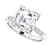 Moissanite Solitaire Engagement Ring, White Gold or Sterling Silver, Size 3-12, 4 CT Stone Set
