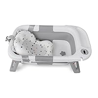 PandaEar Baby Bathtub for Newborn Infant, Collapsible Baby Infant Bath Tub Toddler Travel Bathtub with Soft Cushion & Drain Hole for Toddler 0-24 Months