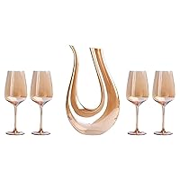 Decanter Set Whiskey Decanter Wine Decanter Wine Aerator Decanter, Golden Wine Glass Set Includes 1.5L Decanter And 4 Wine Glasses, 100% Crystal Glass Wine Oxygenation Set,Gold Decanter