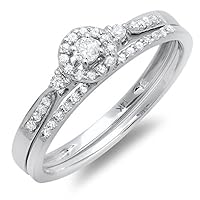 Lovely Halo Inexpensive Diamond Wedding Set Half Carat Diamond on Gold