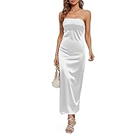 Womens Maxi Dresses Bodycon,Strapless Tube Satin Dress Long Going Out Party Cocktail Dresse 2024 Summer Clothes