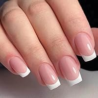 Foccna French Fake/False Nails Tips Pink Women's Square Press on Nails Daily Wear Artificail Nails for Nail Art Manicure Decoration (White)