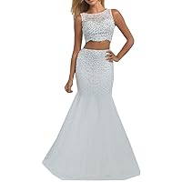 Women's Sleeveless Round Collar Two-Piece Mermaid Prom Dress