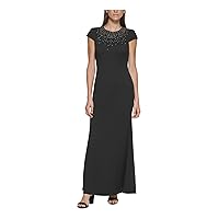 Vince Camuto Womens Black Stretch Embellished Zippered Lined Cap Sleeve Jewel Neck Full-Length Formal Gown Dress 8