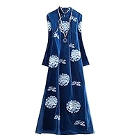 Chinese Style Women Dress Autumn Embroidery Elegant Loose Lady