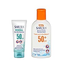 Safe Sea Jellyfish and Sea-Lice Sting-Blocking Body and Face Sunscreen Bundle | SPF50+ 4 Fl oz + SPF50 2 Fl oz Mineral | Waterproof, Biodegradable, Coral Reef-Safe…