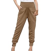Solid Color Womens High Waisted and Cropped Casual Pants with Split Hems