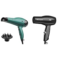 Revlon Volume Booster Hair Dryer | 1875W for Voluminous Lift and Body, (Green) & Compact Hair Dryer | 1875W Lightweight Design, Perfect for Travel, (Black)