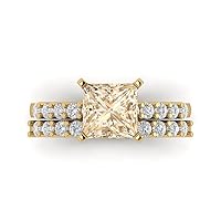 Clara Pucci 2.63ct Princess Cut Pave Solitaire with Accent Genuine Natural Morganite Statement Bridal Ring Band Set 14k Yellow Gold