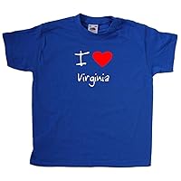 I Love Heart Virginia Royal Blue Kids T-Shirt (White & Red print)-1-2 Years