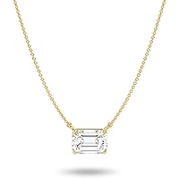 IGI Certified 1/4 to 2 Carat Emerald Cut Lab Grown Diamond Horizontal Solitaire Pendant Necklace for Women I 14k Gold Necklace (G-H, VS1-VS2, cttw) 18 Inch Chain East-West