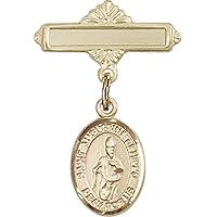 Jewels Obsession Baby Badge with St. Augustine of Hippo Charm and Polished Badge Pin | Gold Filled Baby Badge with St. Augustine of Hippo Charm and Polished Badge Pin - Made in USA