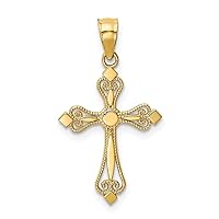 JewelryWeb 14k Yellow Gold Solid Polished Textured back Mini for boys or girls Religious Faith Cross Pendant Necklace Measures 21x14mm Wide