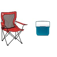 Coleman Broadband Mesh Quad Camping Chair, Cooling Mesh Back with Cup Holder & Chiller Series 16qt Insulated Portable Cooler, Hard Cooler with Heavy Duty Handle