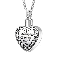HQ Custom Ashes Necklaces Stainless Steel Cat/Dog Paw Print Vintage Flower Pattern Heart Cremation Jewelry Urn Necklace