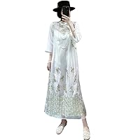 Spring Summer Chinese Style Qipao Dress Women Elegant Embroidery Lady Organza Long Cheongsam Female