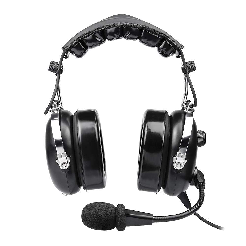 Aviation Headset for Pilots with Noise Cancelling Mic, Comfort Ear Seals, MP3 Support, Included Carrying Case and Baseball Cap