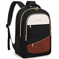 LOVEVOOK Laptop Backpack for Women,College Travel Copmputer Backpack, 15.6 Inch Work Backpacks with USB Port,Waterproof Back Pack with Laptop Compartment for Teacher Nurse,Black-White-Brown