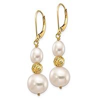 14K Yellow Gold 6 10mm White Freshwater Cultured Pearl Bead Leverback Earrings