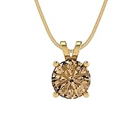 Clara Pucci 1.0 ct Round Cut Genuine Champagne Simulated Diamond Solitaire Pendant Necklace With 16
