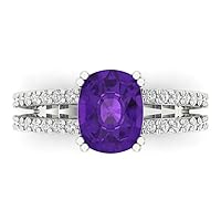 Clara Pucci 3.50 carat Cushion Cut Solitaire Genuine Natural Purple Amethyst Proposal Wedding Anniversary Bridal Ring 18K White Gold