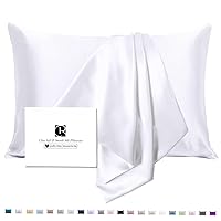 Silk Pillowcase for Hair and Skin with Hidden Zipper, Ravmix Both Sides 21Momme Mulberry Silk Cooling Pillow Case Standard Size 20×26inches, 1PCS, Pure White