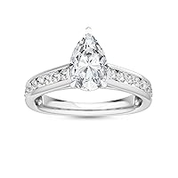 1-5 Carat (ctw) White Gold Pear Cut LAB GROWN Diamond Channel Set Engagement Ring [ Color H-I, Clarity VS1-VS2 ]