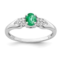 925 Sterling Silver Polished Open back Emerald and White Sapphire Ring Jewelry for Women - Ring Size Options: 6 7 8