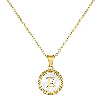Glimmerst 18K Gold Plated Stainless Steel Initial Necklace White Shell Round Coin Letter Pendant Necklace Personalized Name Necklace for Women Girls, Metal