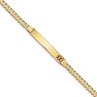 Saris and Things 14K Yellow Gold Medical Red Enamel Curb Link ID Bracecet