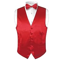 Biagio Men's SILK Dress Vest & Bow Tie Solid ROSE RED Color BowTie Set