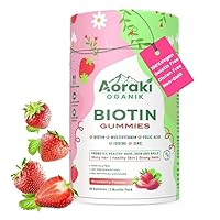 Vegan Biotin Hair Gummies for Women and Men for Hair Growth, Skin, Nails | 60 Day Pack | No Added Sugar | Multivitamin, Zinc, Folic Acid, Inositol, Iodine | Strawberry Flavor