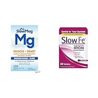SlowMag Muscle Heart Magnesium Chloride Calcium 120 Count & Slow Fe 45mg Iron Deficiency Supplement 60 Count