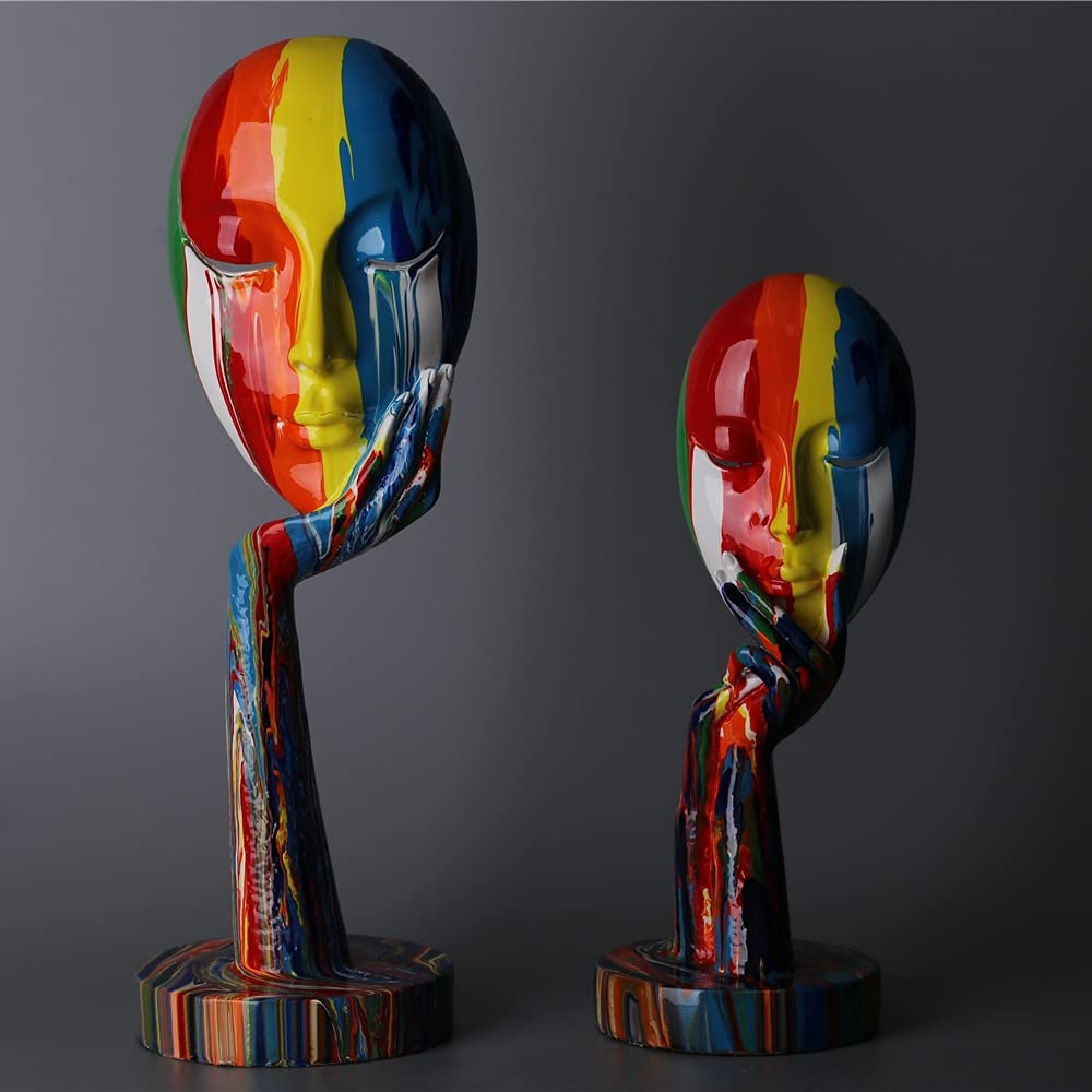 suruim Simple Creative Colorful Female Face Art Statue Thinker Lady Sculpture Abstract Character Crafts Ornament Home Office Bedroom Living Room Study Decoration (Large 15.3x4.9x4.9in)