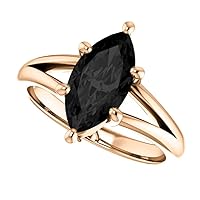 1 CT Split Shank Black Marquise Ring 14K Rose Gold, Onyx Marquise Ring, By Pass Black Diamond Marquise Engagement Ring,Black Diamond Ring, Gorgeous Ring For Her