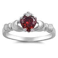 CHOOSE YOUR COLOR Sterling Silver Claddagh Heart Promise Ring