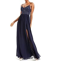 City Studio Womens Glitter Embroidered Evening Dress Navy 3